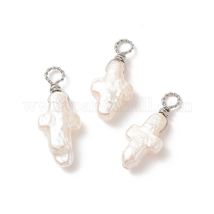 Colgantes de perlas keshi naturales envueltos en alambre de cobre PALLOY-JF01995-02-1