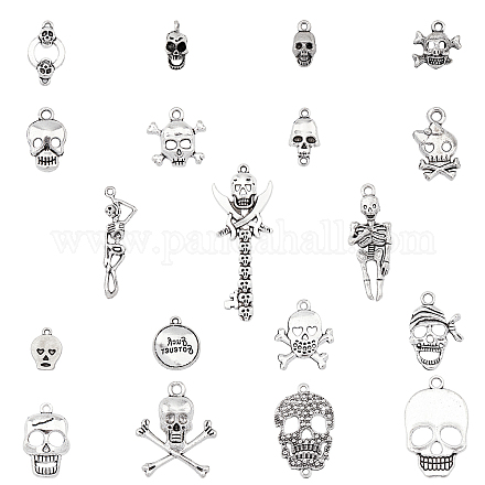 Pandahall 19 style crâne squelette charme pendentif 76 pièces tête de mort squelette os halloween bricolage bijoux faisant charme pendentif pour steampunk collier bracelet PALLOY-PH0013-91-1