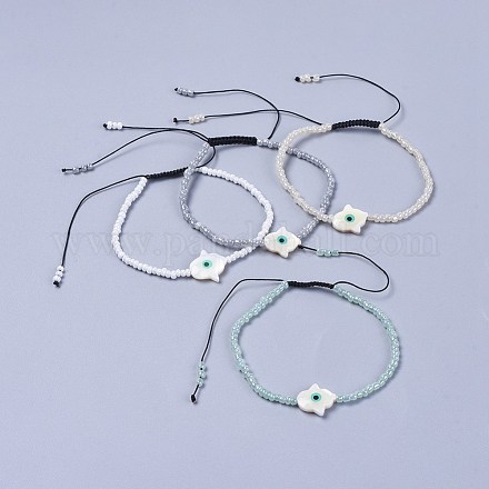 Bracciali di perline intrecciati con filo di nylon regolabile BJEW-JB04370-1