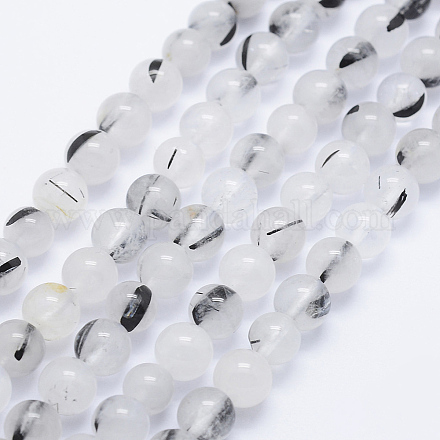 Chapelets de perles en quartz naturel tourmaliné X-G-P336-02A-6mm-1