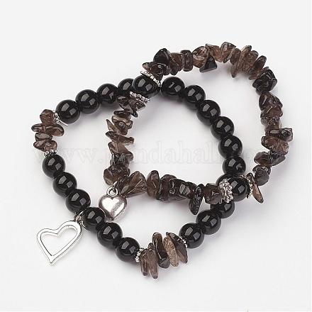 Perles naturelles obsidienne étirer bracelets BJEW-JB02724-02-1
