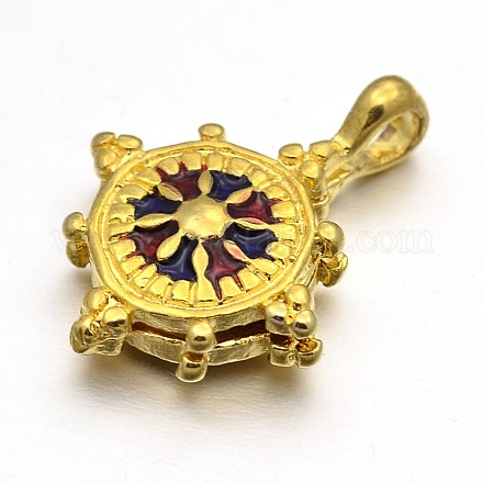 Timone gioielli buddista tono dorato contatore smalto ottone clip KK-L088-15A-RS-1