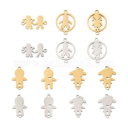 PandaHall Jewelry 14Pcs 14 Style 201 Stainless Steel Connector Charms STAS-PJ0001-27-1