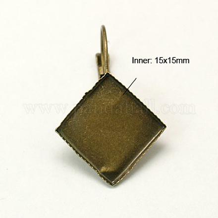 Brass Square Leverback Earring Findings KK-I006-AB-NF-1
