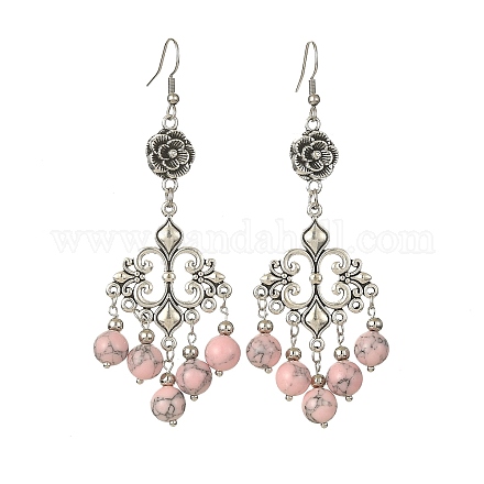 Boucles d'oreilles pendantes en perles de turquoise synthétique teintes EJEW-JE05385-03-1