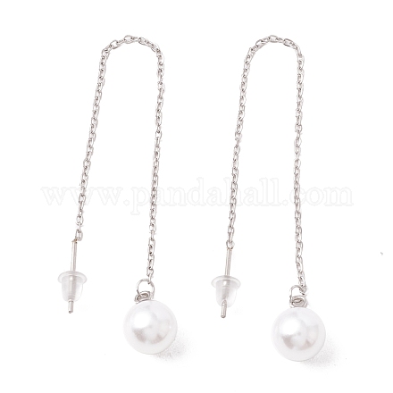 Lunga catena con orecchini pendenti con perle di plastica EJEW-A067-11P-1