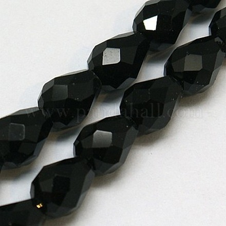 Fili di perline a goccia in vetro sfaccettato nero X-GLAA-E010-8x12mm-17-1