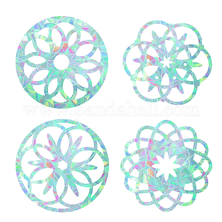 GORGECRAFT 16Pcs 4 Styles Flower of Life Window Decals Rainbow Window Clings Collision Glass Sticker Non Adhesive Static Vinyl Film Home Decorations for Sliding Doors Windows Prevent Birds Strikes DIY-WH0256-053-1