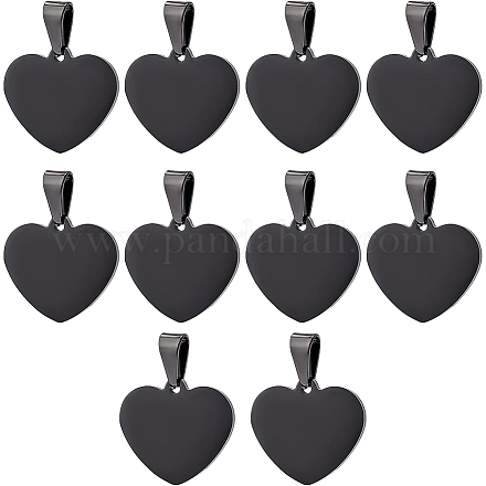 BENECREAT 10Pcs Electrophoresis Black Heart Shape Pendants Stainless Steel Charm Pendants Blank Tag with Hole for Jewelry Making STAS-BC0003-28-1
