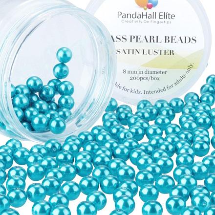 8mm About 200Pcs Glass Pearl Beads DeepSky Blue Tiny Satin Luster Loose Round Beads in One Box for Jewelry Making HY-PH0001-8mm-073-1