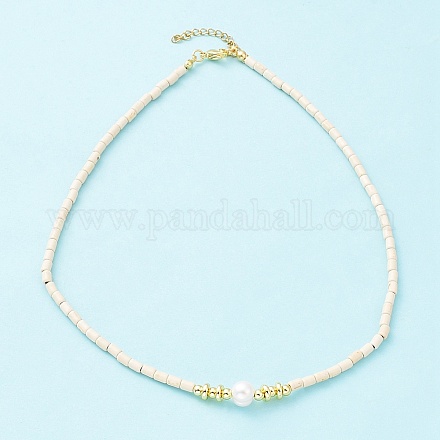 Synthetic Turquoise & Natural Pearl Beaded Necklace NJEW-M201-02A-1