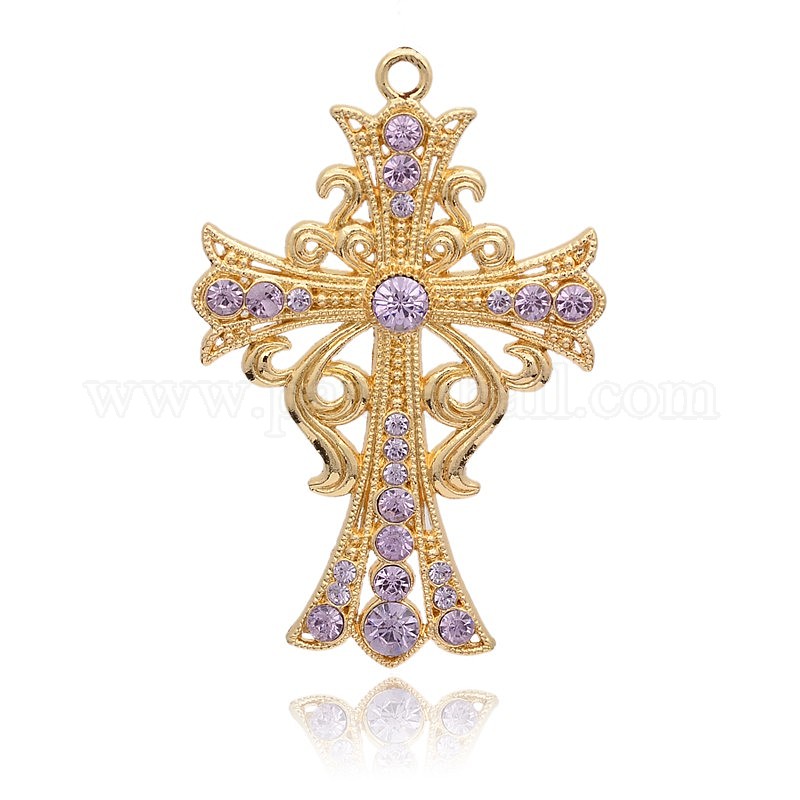Wholesale Golden Plated Alloy Rhinestone Cross Big Pendants - Pandahall.com