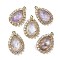 Natural Amethyst Faceted Teardrop Pendants, Rack Plating Brass Micro Pave Clear Cubic Zirconia Drop Charms, Golden, 25x16.5x5.5mm, Hole: 1.4mm