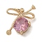 Brass Pendants, with Crystal Zirconium, Round with Bowknot, with Jump Ring, Cadmium Free & Lead Free, Rack Plating, Long-Lasting Plated, Golden, 17x18x8mm, Hole: 3mm