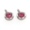 Trendy Original Color 304 Stainless Steel Grade A Rhinestone Flat Round Charm Pendants, Faceted, Stainless Steel Color, Fuchsia, 9x6.5x4mm, Hole: 2mm