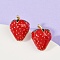 Brass Enamel Stud Earrings, Rack Plating, Lasting Plated, Cadmium Free & Lead Free, Real 18K Gold Plated, Strawberry, 16.5x12.5mm