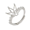 Flower Brass Micro Pave Cubic Zirconia Adjustable Ring Settings, for Half Drilled Beads, Rack Plating, Long-Lasting Plated, Lead Free & Cadmium Free, Platinum, Inner Diameter: 17mm, Tray: 12x10.5mm, Pin: 4x0.8mm