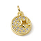 Brass Micro Pave Cubic Zirconia Charms, with Jump Rings, Flat Round with Star Charm, Real 18K Gold Plated, 11.5x9.5x2.5mm, Hole: 2.7mm