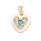 Brass Micro Pave Cubic Zirconia Pendants, with Shell, Heart Charms, Cyan, 13.5x13x3mm, Hole: 4mm