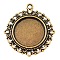 Zinc Alloy Pendant Settings for Cabochon & Rhinestone, DIY for Jewelry Making, Lead Free and Cadmium Free, Flat Round, Antique Golden, 33.5x30x1.4mm, Hole: 2mm, Tray: 19mm