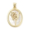 Rack Plating Brass Pave Shell Pendants, Oval with Flower Charms, Long-Lasting Plated, Lead Free & Cadmium Free, Real 18K Gold Plated, 25x17.5x3mm, Hole: 5x3.5mm