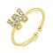 Rack Plating Brass Open Cuff Rings for Women, with Cubic Zirconia, Cadmium Free & Lead Free, Long-Lasting Plated, Letter, Letter W, Inner Diameter: 17.5mm, Letter: 7x8mm