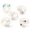 Round Shell Pearl & Natural Black Onyx & Moonstone & Green Aventurine & Apatite & Amethyst Finger Rings, Copper Wire Wrapped Cuff Rings for Women, Inner Diameter: 19mm