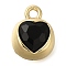Rack Plating Alloy Pendants, with Rhinestone, Heart, Golden, Black, 11.5x9x7.5mm, Hole: 1.6mm