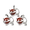 Natural Red Jasper Kitten Pendants, Brass Cute Cat Shape Charms, Platinum, Long-Lasting Plated, Rack Plating, 28.5x30.5x10mm, Hole: 8x5mm