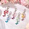 5Pcs 5 Colors Butterfly Alloy Enamel Pendant Decorations, with Glass Beads & Shell Pearls Beads, Alloy Swivel Lobster Claw Clasps, Mixed Color, 72.5mm, 1pc/color