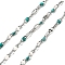 304 Stainless Steel Dapped Chains, with Enamel, Soldered, with Spool, Real 18K Gold Plated, Dark Turquoise, 2mm