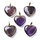 Natural Amethyst Pendants, with Brass Findings, Heart, 22~23x20x5mm, Hole: 6.5x3.5mm