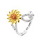 Adjustable Brass Rhinestone Rotating Cuff Rings, Letter & Sunflower, with Word You are My Sunshine, Fidget Spinner Ring for Calming Worry Meditation, Platinum & Light Gold, Letter Q, Inner Diameter: 15~20mm