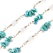 Brass Link Chains, with Glass & Synthetic Turquoise Beads, Long-Lasting Plated, Soldered, with Spool, Golden, 20x4.5mm, about 16.40 Feet(5m)/Roll
