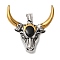 304 Stainless Steel Pendants, with Enamel, Ox-head, Black, Real 18K Gold Plated & Stainless Steel Color, 48x46x11mm, Hole: 9mm