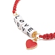 Braccialetto di perline intrecciate word love con ciondolo a forma di cuore smaltato in lega BJEW-JB07834-5