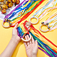 CHGCRAFT 4Pcs 4 Style Rainbow Ribbon Wood Ring with Bells AJEW-CA0001-80-3