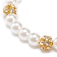 ABS Plastic Pearl & Brass Round Beaded Stretch Bracelet with Clear Rhinestone for Women BJEW-JB08523-01-5