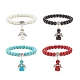 Synthetic Turquoise(Dyed) Beaded Stretch Bracelet with Skull Charm BJEW-JB08286-1