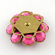 Opaque Acrylic Flower Cabochons with Rhinestone and Golden Tone Brass Bottom FIND-R027-11A-2