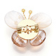 Natural Shell & Crystal Pave Cubic Zirconia Butterfly Brooches for Women JEWB-N001-04G-2
