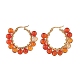 Round Natural Red Agate Wire Wrapped Big Hoop Earrings for Women EJEW-TA00048-01-4