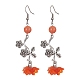 Natural Dyed Mashan Jade Flower with Acrylic Beaded Dangle Earrings EJEW-JE05419-01-1