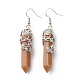 Natural Red Aventurine Bullet with Flower Dangle Earrings EJEW-G300-02P-12-2