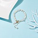 Bracelet en perles de quartz rose naturel et perles avec breloques éclair en émail BJEW-JB08332-03-2