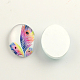 Cabochons flatback ovales de verre de motif de plume pour les projets de bricolage X-GGLA-R022-25x18-24-2