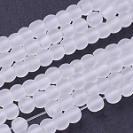 Chapelets de perles en verre transparent, mat, ronde, blanc, 4mm, Trou: 1.1~1.6mm, Environ 200 pcs/chapelet, 31.4 pouce
