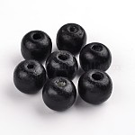 Des perles en bois naturel, teinte, ronde, noir, 19~20x17.5~18mm, Trou: 4.5mm