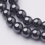 6mm grade aaa noir perles d'hématite synthétique non magnétique ronde brins, taille: environ 6mm de diamètre, Trou: 1mm, Environ 72 pcs/chapelet