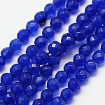 Natürliche weiße Jade perlen Stränge, facettiert rund, gefärbt, Blau, 3 mm, Bohrung: 0.8 mm, ca. 113~123 Stk. / Strang, 15 Zoll